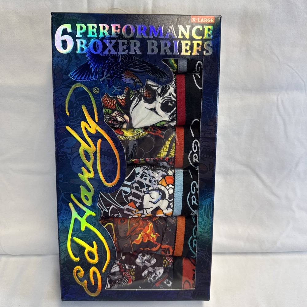6 PAIR MENS XL ED HARDY PERFORMANCE BOXER BRIEFS - NIB